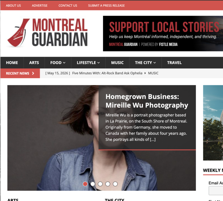 Mireille Wu is featured in the Montreal Guardian as a Montreal portrait photographer / Mireille Wu est présentée dans le Montreal Guardian comme photographe portrait à Montréal